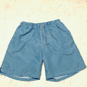Peter Millar Seaside Collection Gingham Swim Trunks Mens Size L Blue White